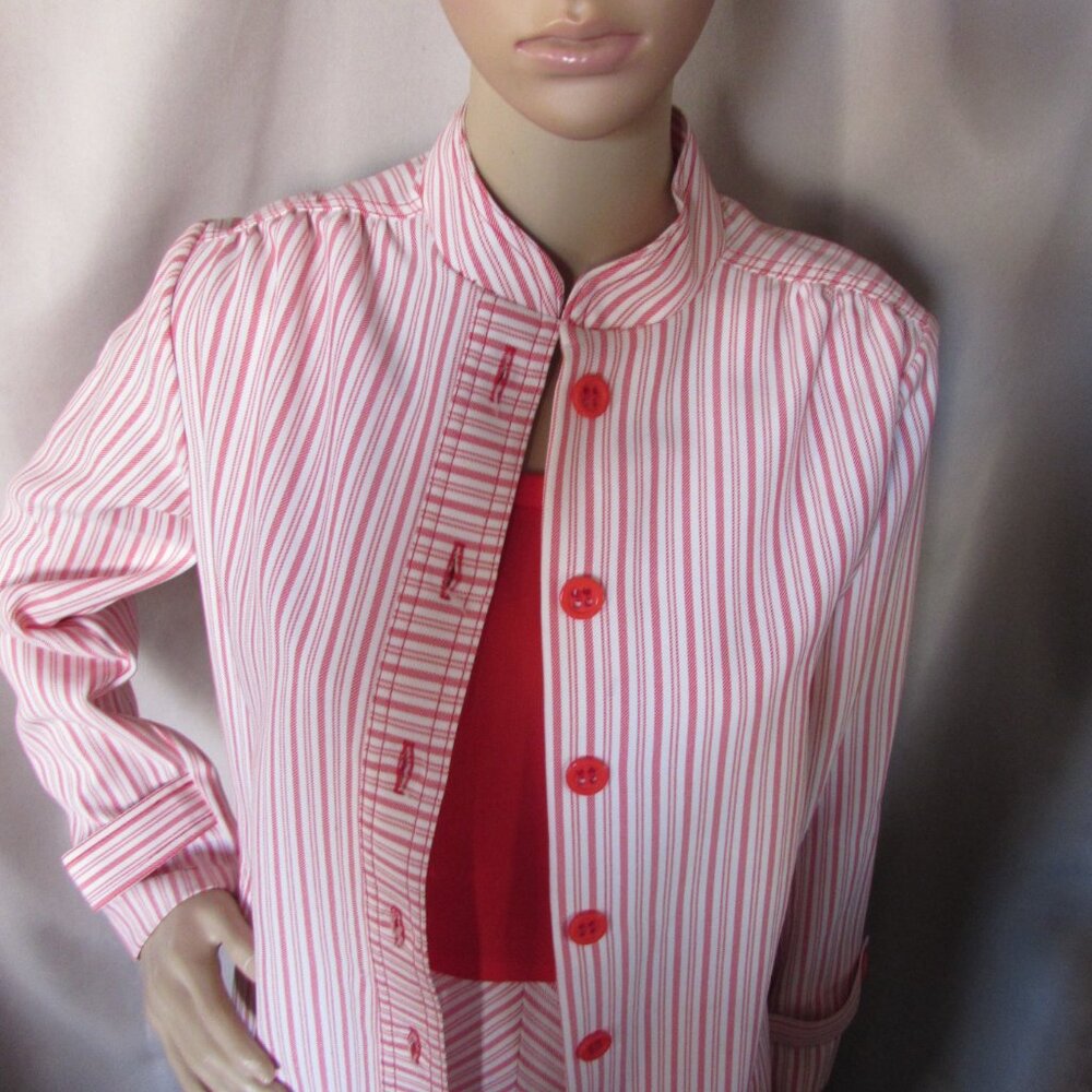 Vintage Toni Todd Jacket & Dress in Red White Ticking Stripe - Picture 8 of 15